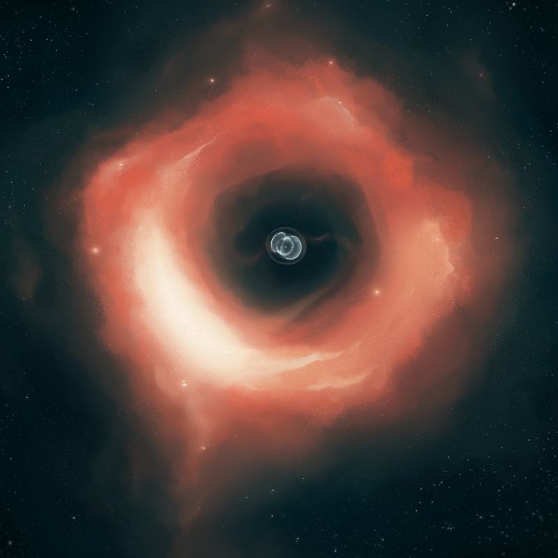 pintura digital embrião envolto por nebulosa de gás laranja no espaço