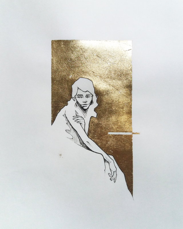 desenho nanquim  dourado folha de ouro - golden leaf drawing