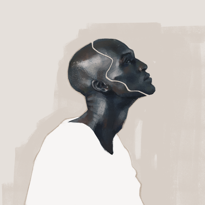 estudo pintura digital a partir de foto de delwin kamara homem negro careca