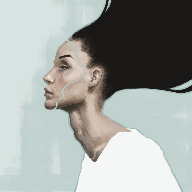estudo pintura digital a partir de foto de mulher branca de patric shaw - rosto feminino cabelo estilizado